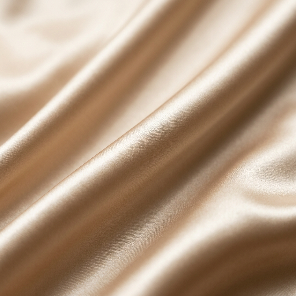 Gros plan macro sur la soie de mûrier et le satin Noctua Paris, brillance fluide