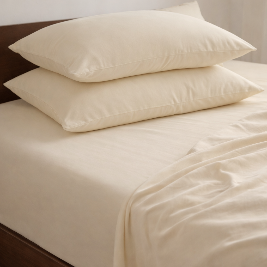 Drap-housse en coton doux blanc Noctua Paris sur un lit