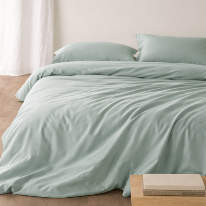 Housse de couette en coton égyptien blanche Noctua Paris dans une chambre lumineuse