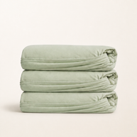Drap-housse en coton doux vert sauge, packshot sur fond blanc chaud, Noctua Paris