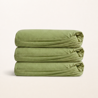 Drap-housse en coton égyptien 400 fils vert feuille, packshot sur fond blanc chaud, Noctua Paris