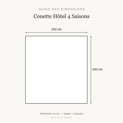 Guide des dimensions couette Hôtel 4 Saisons Noctua Paris, taille 220x240 cm