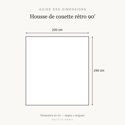 Guide des dimensions housse de couette rétro 90 Noctua Paris, taille 220x240 cm