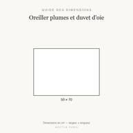 Guide des dimensions oreiller plumes et duvet d'oie Noctua Paris, taille 50x70 cm