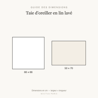 Guide des dimensions taie d'oreiller en lin lavé Noctua Paris, tailles 66x66 et 50x70 cm