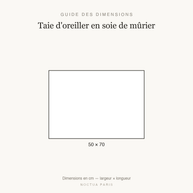 Guide des dimensions taie d'oreiller en soie de mûrier Noctua Paris, taille 50x70 cm