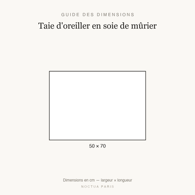 Guide des dimensions taie d'oreiller en soie de mûrier Noctua Paris, taille 50x70 cm