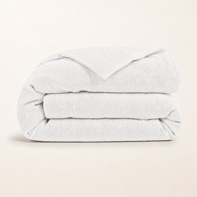 Housse de couette en lin lavé blanc, packshot sur fond blanc chaud, Noctua Paris