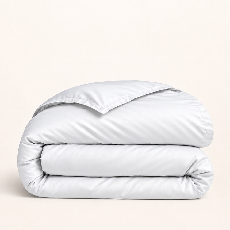Housse de couette en Lyocell blanc, pliage généreux sur fond ivoire