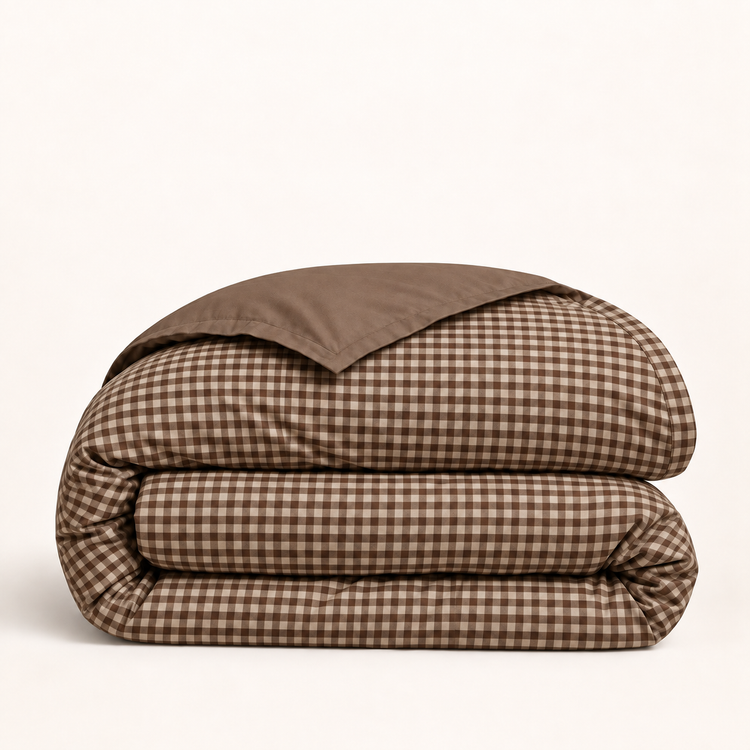 Housse de couette Rétro 90 coffee — housse seule pliée — Noctua Paris