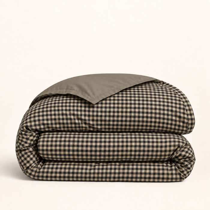 Housse de couette Rétro 90 noir et beige — housse seule pliée — Noctua Paris