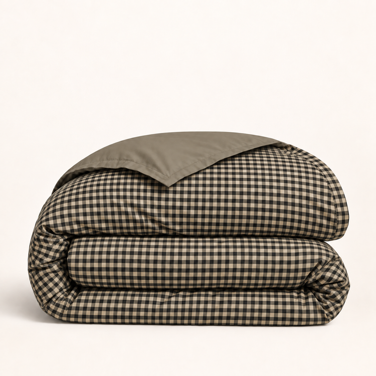 Housse de couette Rétro 90 noir et beige — housse seule pliée — Noctua Paris