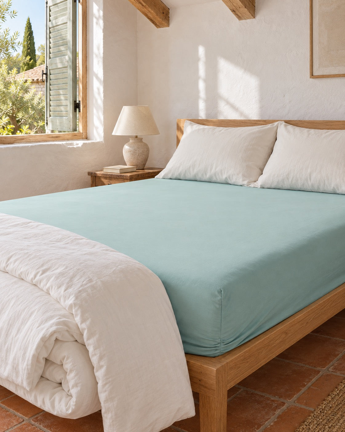 Soft cotton fitted sheet – Vert d'eau