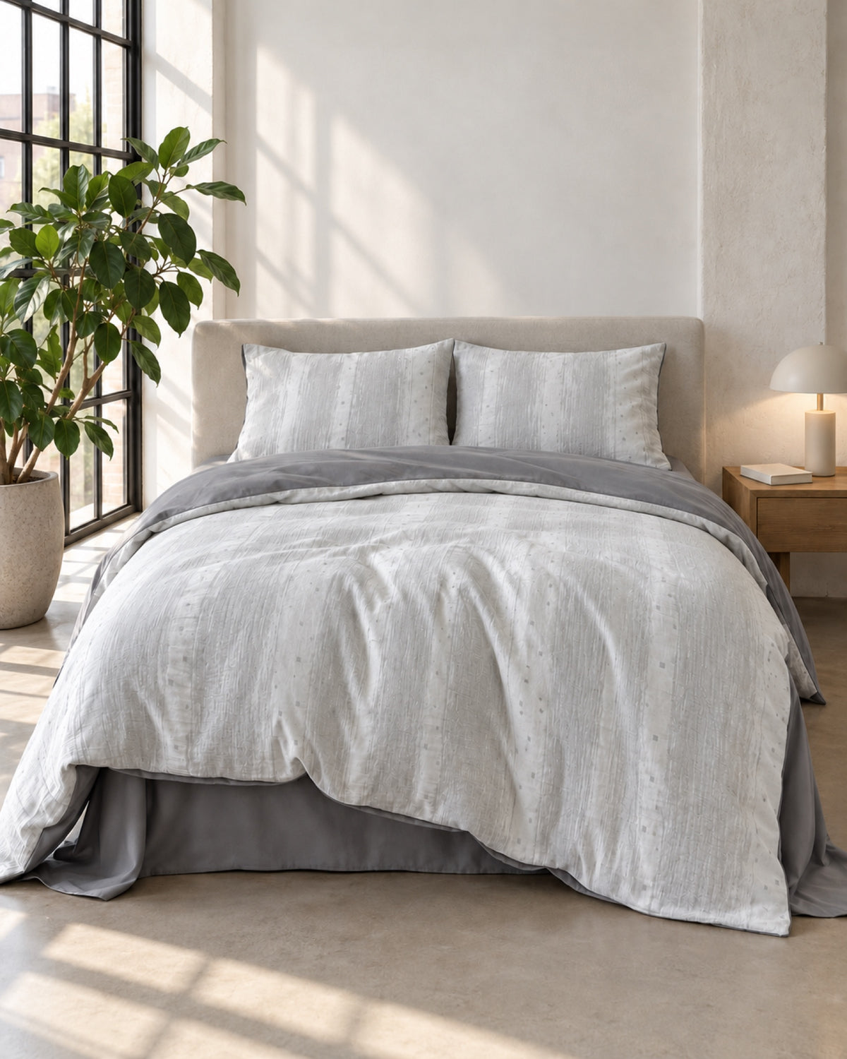 Beddengoedset van katoenen gaas – Gris perle