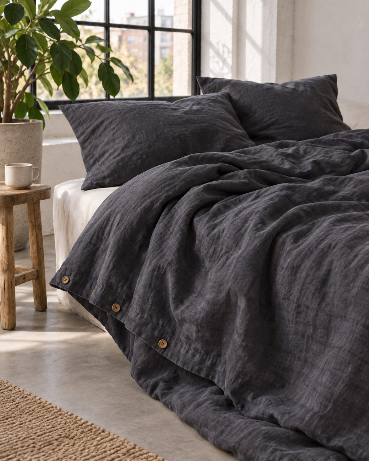 Beddengoedset van gewassen linnen – Gris ardoise