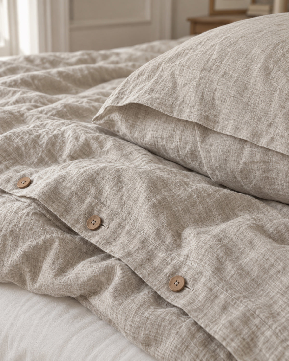 Beddengoedset van gewassen linnen – Naturel
