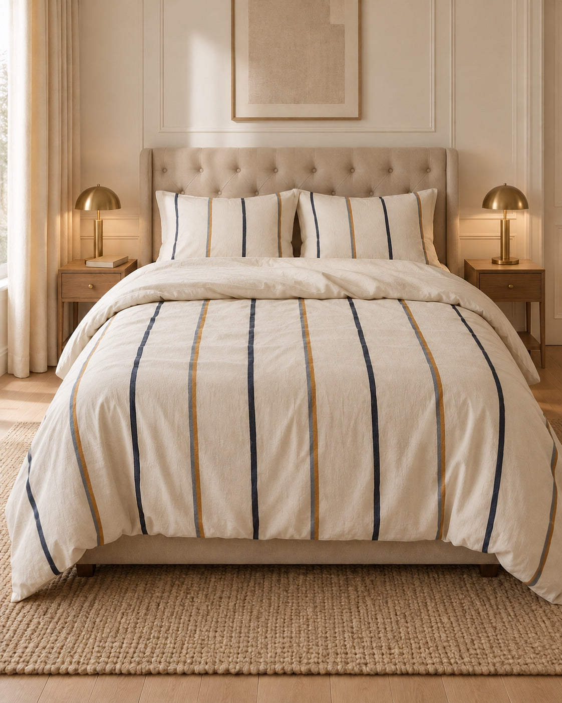 Fine stripe cotton and linen bedding set – Rayure caramel