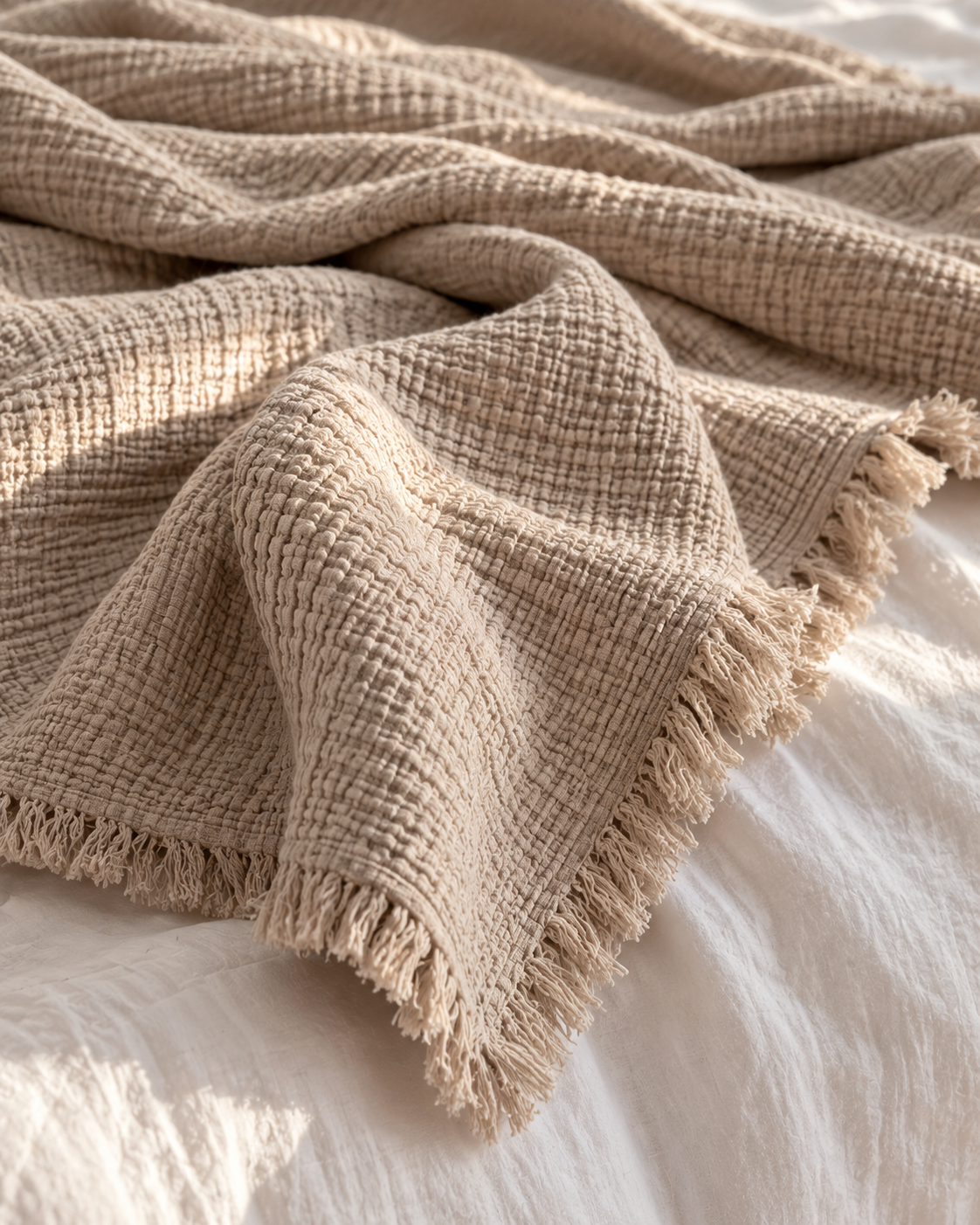 Fringed cotton gauze throw – Lin