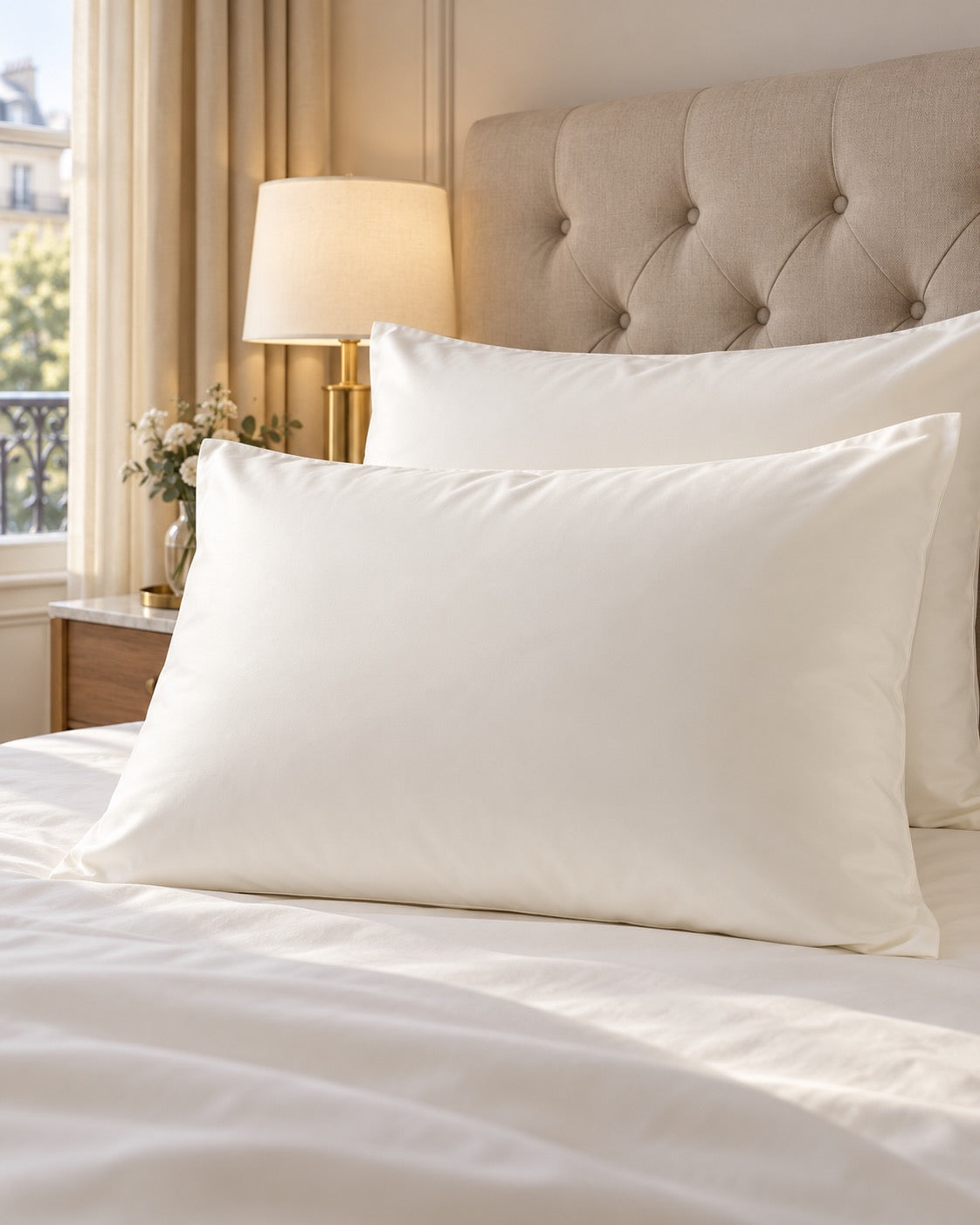 Egyptian cotton sateen pillowcase – Ivoire